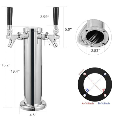 MRbrew Kegerator Tower Beer Tap Tower Dispenser Dual Faucet Beer Tower Draft Beer Dispenser Stainless Steel Keg Tap Tower 3'' Keg Tower Pre-assembled Line Beer Faucet Dispenser Kit For Home, Bar,Party - size: Dual Tap Kegerator Tower