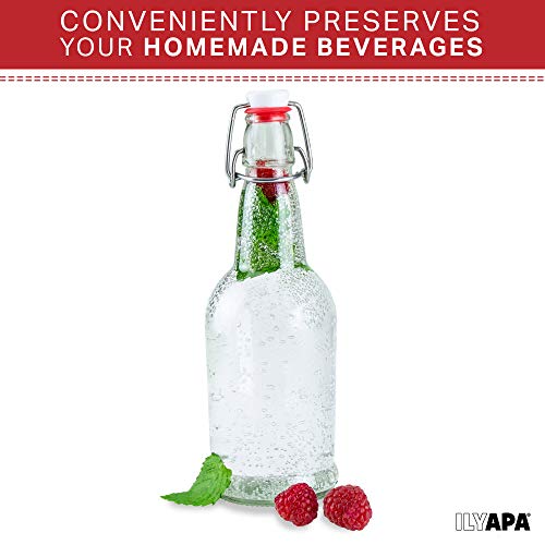 Ilyapa 16 Ounce Clear Swing Top Glass Beer Bottles for Home Brewing - Carbonated Drinks, Kombucha, Kefir, Soda, Juice, Fermentation, 12 Pack Glass Bottle with Airtight Rubber Seal Flip Caps - color: Clear, size: 16oz