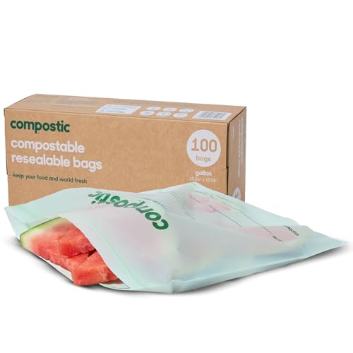 Compostic Compostable Gallon Bags (100 Count) Bulk Pack — Resealable Zip-Seal, Plant-Based, Home Compostable, Freezer Safe, BPA-Free, Non-Toxic, GMO-Free Food Storage Bags - size: 90 Count, style: Gallon