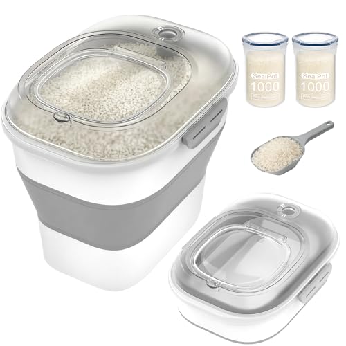 20-50Lbs Rice Container,Collapsible Food Storage Containers with Clear Airtight Lid,Wheels,Date Track,Rice Storage Container with 2PCS Containers and Scoop for Flour Sugar Cereal Grain Dog Cat - color: Clear/20-50lbs