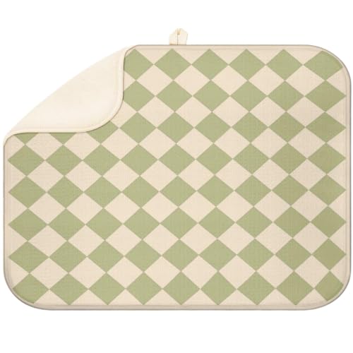 Green Checkered Dish Drying Mat for Kitchen Super Fast Absorbent Dishes Drainer Mat Large Dishes Drying Pad for Dishes, Pots and Pans, Utensils, Kitchen Countertop Decor 18x24 in - color: Green Checkered Pattern, size: 18"x24"