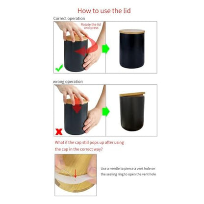 MilkyWay Ceramic Food Storage Jar Canister Modern Design Food Canisters with Airtight Seal Bamboo Lid, Loose Tea Coffee Spice Nuts Snacks Storage Jar Canister (Black 8.79oz/260ml) - size: Black 7.03oz/200ml