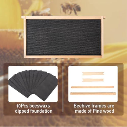 10 Frame Bee Hive Box, Langstroth Deep Brood Bee Box Dipped in Beeswax Include Beehive Frames and Waxed Foundation Sheets (Unassembled) - size: Brood Box