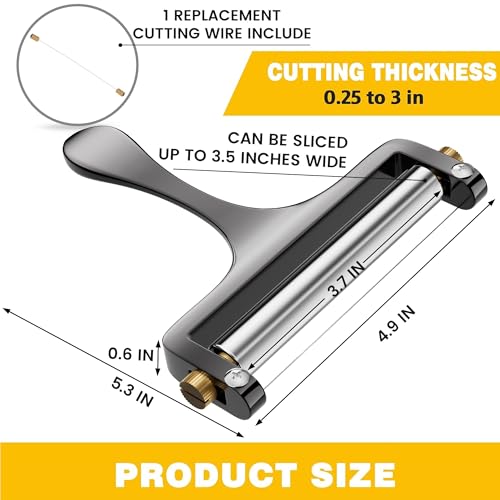 TOPULORS Cheese Slicer Cheese Cutter Stainless Steel Wire Cheese Slicer for Mozzarella, Cheddar, Gouda, And More Block Cheese - Heavy Duty Slicer With 1 Extra Replacement Cutting Wire - Gunmetal Gray - color: Gunmetal grey - Wire cheese slicer