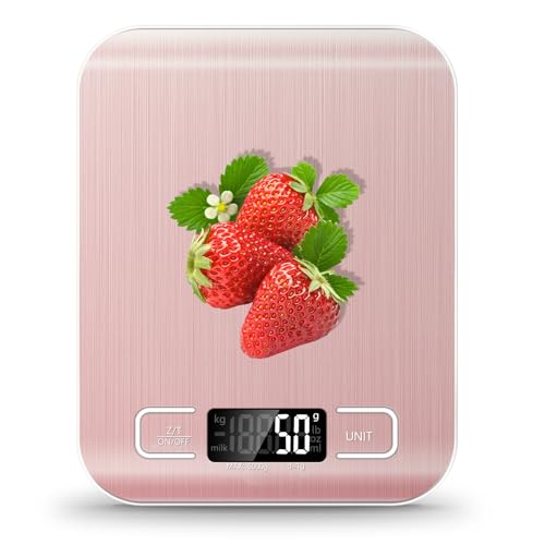 Food Scale, 11lb Kitchen Scale with 6 Units Tare Function & LCD Display, 0.05oz/1g Stainless Steel Digital Food Scale Grams and Ounces for Baking, Cooking, Dieting and Meal Prep (Pink) - color: Pink