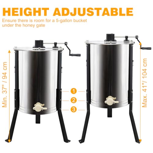Honey Lake 4/12 Frame Manual Honey Extractor, Food Grade Stainless Steel Honeycomb Drum Spinner with Transparent Lid, Beekeeping Equipment for Honey Extraction with Height Adjustable Stand - size: 12 Frame Rack (4 Deep Frames)