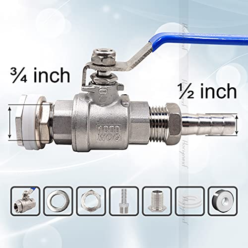 3/4" O.D. thread to 1/2 inch barb stainless steel home brewing bulkhead ball valve fitting kit, for gallon beer pot brew kettle spigot mash tun - size: 3/4" thread -1/2" barb