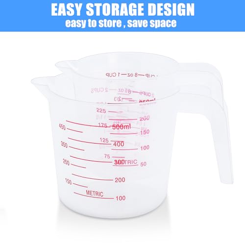 DTDNZKN 2 Pack Measuring Cup Set, 250ml (1-Cup) and 500ml (2-Cup) | Plastic Liquid Measuring Cups- Baking, Cooking, Mixing & Measuring Cups, Essential Kitchen Tools