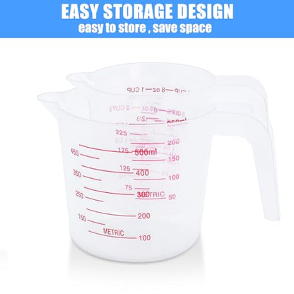DTDNZKN 2 Pack Measuring Cup Set, 250ml (1-Cup) and 500ml (2-Cup) | Plastic Liquid Measuring Cups- Baking, Cooking, Mixing & Measuring Cups, Essential Kitchen Tools