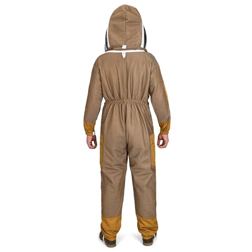 Beekeeping Suit Ventilated 3 Layer Ultra with Total Protection with Safety Fencing for Professional Beekeeping Supplies with Carrying Bag (BP-311-Brown)-XS - color: Brown, size: XS