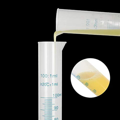 Plastic Graduated Cylinder, Transparent Measuring Cylinder Durable Lab Test Tube Flask, 2-Sided Measuring Lines Graduated Cylinder Beaker for Science Projects, Pour Spout (10, 100ml) - size: 100ml