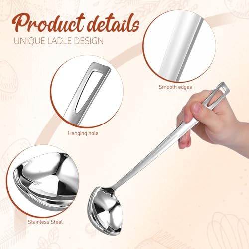 Kichvoe Square Stainless Steel Soup Ladle with Hanging Corrosion Resistant Cooking Spoon for Stirring and Serving Soups Hot Pot and Stews in Home Professional Kitchens