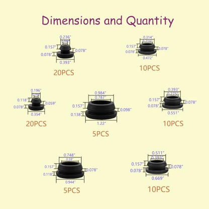 80PCS Silicone Hole Plugs Kit - 7 Sizes (1/4" 5/16" 3/8" 1/2" 3/16" 3/4" 1") - Snap Locking Round Hole Plugs Grommets for Automotive Hole Caps Drain Plugs Bottle Stoppers, Furniture etc. (Black) - color: Black