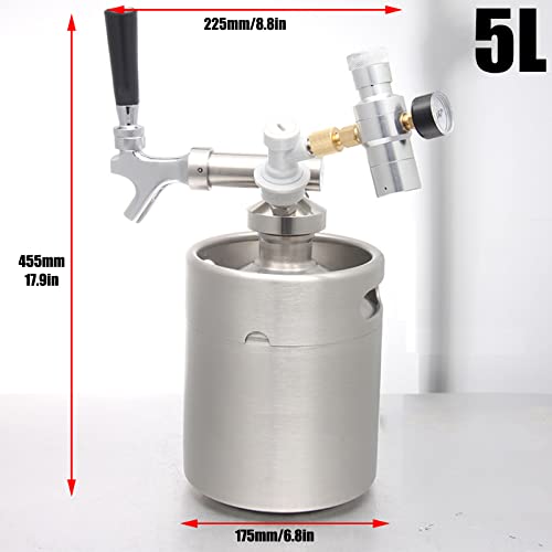 Mini Stainless Steel Beer Keg,Portable Home Dispenser System to Keep Fresh for Home Kitchen Brewing Beer,Keeps Carbonation for Craft Beer Draft and Homebrew,5L - size: 5L