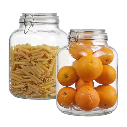 novelinks 2 Pack 1 Gallon Square Super Wide Mouth Glass Storage Jars with Airtight Glass Lids, Mason Jars with Stainless Steel Handle,Clear Glass Storage Container for Fermenting, Pickling, Canning - color: Glass Lid