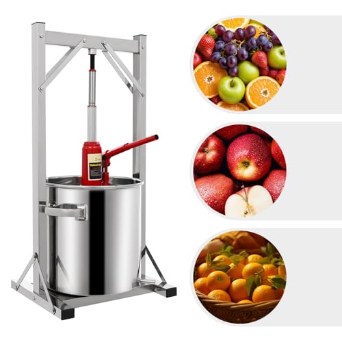 Fruit Wine Press,Stainless Steel Hydraulic Fruit Press Machine,Heavy-duty Cross-beam Stainless Steel Wine Maker with T-Handle for Outdoor, Kitchen (22L/5.81gal Silver) - color: 22L/5.81gal Silver