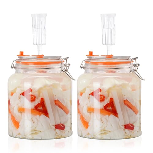 0.6 Gallon Fermentation Jars with Airlocks, 2 Pack Glass Kit | Perfect for Sauerkraut, Kimchi, Kombucha and Pickles - size: 0.6 Gallon