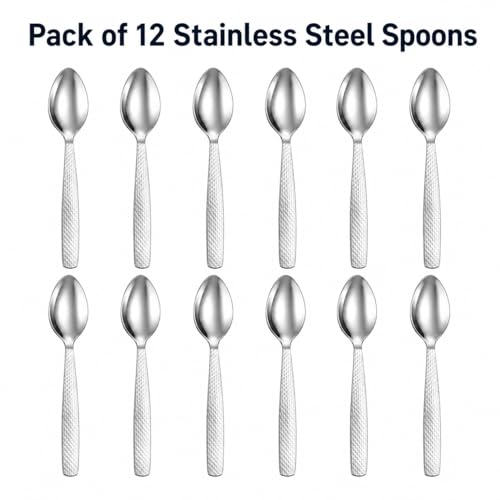 Stainless Steel TEA/COFFE AND Spice Box Spoons Set of 12 (Silver) (Small Tea spoon) - size: Small Tea spoon