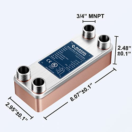 ALECOIL 3"x8" 16 Plates Heat Exchanger with 3/4" MPT Port Water to Water 316L Stainless Steel Brazed Plate Heat Exchanger for Water Heating, Floor Heating, Commercial and Industrial Refrigeration - size: 3"X8"-16P