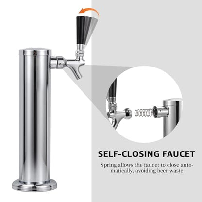Draft Beer Faucet Beer Line Shank Kit Kegerator Parts Beer Tower Dispenser Replacement Set Self-Closing Beer Tap Wrench I.D.3/16” Beer Tubing 1/4”Keg Coupler Barb Cleaning Brush Tap Cover