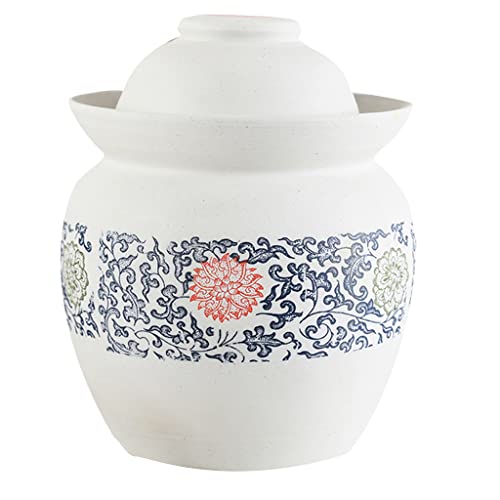 ZHOUXIAO White Pickle Jar Ceramic Jar with Lid,Large Floral Pattern Traditional Chinese Fermentation Kit Crock with Water Seal Airlock Lid, Fermentation Jar for Kimchi,Kombuc 4KG