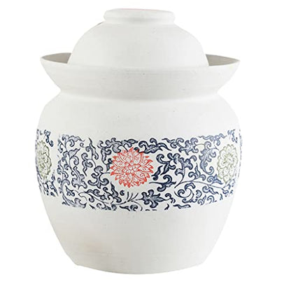 ZHOUXIAO White Pickle Jar Ceramic Jar with Lid,Large Floral Pattern Traditional Chinese Fermentation Kit Crock with Water Seal Airlock Lid, Fermentation Jar for Kimchi,Kombuc 4KG