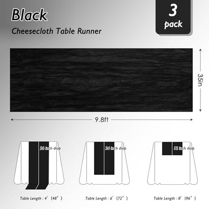 Black Cheesecloth Table Runner 120 Inch 10FT Cheese Cloth Runners 1 Pack for Baby Shower, Banquet, Theme Party, Football Theme - color: Black