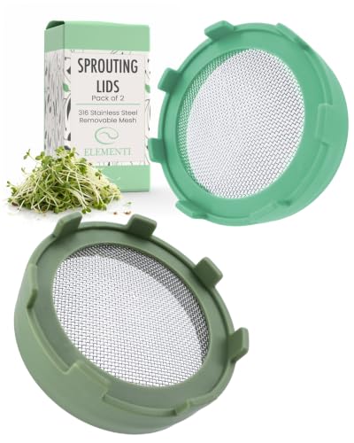 Elementi Sprouts Growing Kit for Wide Mouth Mason Jars, Set of 2 Sprouting Lids for Organic Alfalfa & Mung Bean Sprouts Grow Kit, 316 Stainless Steel Mesh Screen Strainer Lid (Sage Green) - color: Sage Green & Mint