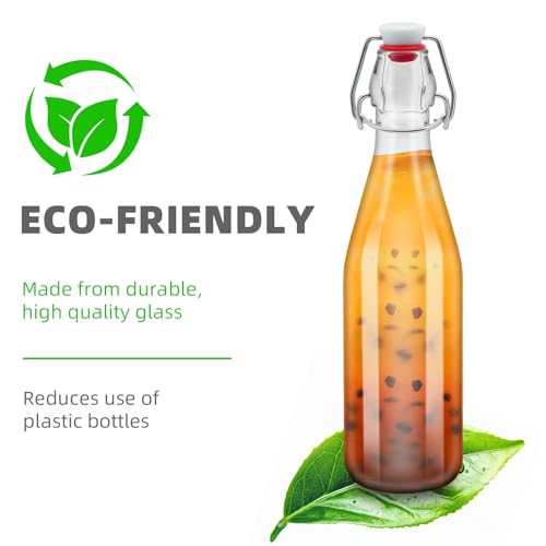 1Pc (16oz Round) clear Swing Top Brewing Bottles with Leak Proof Easy Caps, Glass Beer Bottle Flip Top Bottles For Kombucha, Kefir, Vanilla Extract, Beer (16oz Round) - size: 16 Ounces