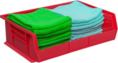 Akro-Mils 30255 AkroBins Plastic Storage Bins, Space-Saving Stackable Bins for Garage, Pantry, Craft Organization, 11" x 16" x 5", Red, 6-Pack - color: Red