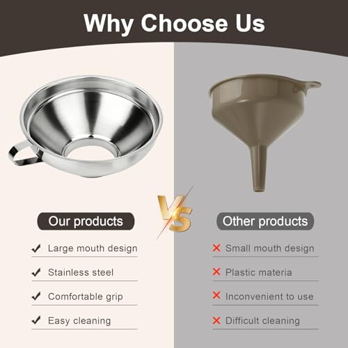 Canning Funnel with Strainer, Wide Mouth Canning Funnels for Filling Wide and Regular Mason Jars, Food Grade Stainless Steel Canning Supplies for Kitchen Use, 3 Pack (Small and Large)