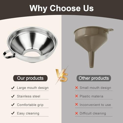 Canning Funnel with Strainer, Wide Mouth Canning Funnels for Filling Wide and Regular Mason Jars, Food Grade Stainless Steel Canning Supplies for Kitchen Use, 3 Pack (Small and Large)