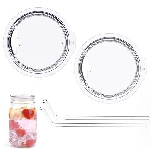 Reusable Wide Mouth Mason Jar Lids with Glass Straw Hole -Fit 2.9-inch Wide Mouth Jars, Compatible with Ball 16oz & 32oz Jar, BPA-Free Straw Lids (Jars Not Included)-2-Pack - size: 2 PACK