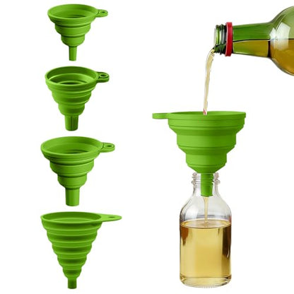 4PCS Silicone Collapsible Funnels Set for Kitchen Use Compact and Portable Liquid Transfer Tool, Collapsible Gadgets(Green) - color: 4PCS-Green