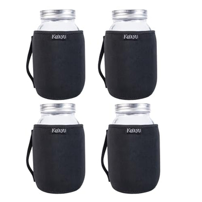 32oz Mason Jars Sleeves Neoprene 32oz Regular and Wide Mouth Mason Jar Sleeves Holder with Handle (Black, 4pcs) - color: Black, 4pcs