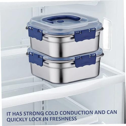 2PCS Stainless Steel Containers with Lids, 1.8L Airtight Marinade Container with Handle & Buckle Oven Safe for Roasting, Brining, Meal Prep, Storing