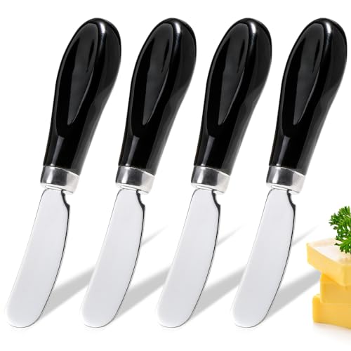 Stainless Steel Butter Spreader Knife 4 Pack with Handle for Kitchen Black | Dishwasher Safe, for Soft & Hard Cheese, Jam, Cold Butter - color: Black 4 Pack