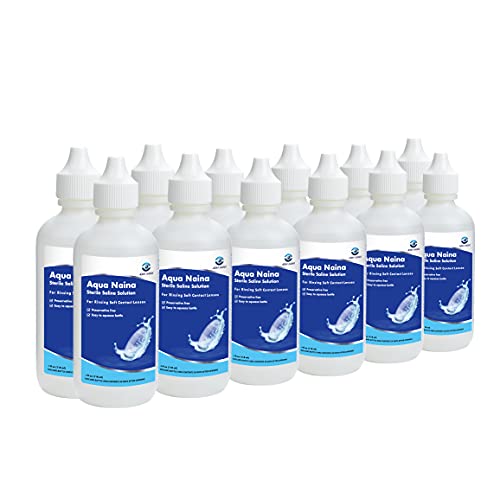 Oculus Curae Aqua Naina Saline Solution – Preservative-Free Sterile Rinse for Soft, Hard & Gas Permeable Contact Lenses – Unisol 4 Alternative – Travel-Friendly –12 x 4 fl Oz Bottles - size: 4 Fl Oz (Pack of 12)