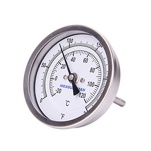 MEASUREMAN Fully Stainless Steel Pot, Kettle, Brewing Bimetal Thermometer, 3" Dial, 2-1/2" Stem, 0-250 deg F/-20-120 deg C, -1% Accuracy, Adjustable, 1/2" NPT Back Mount - size: 0-250 deg F/-20-120 deg C, style: 2-1/2" Stem