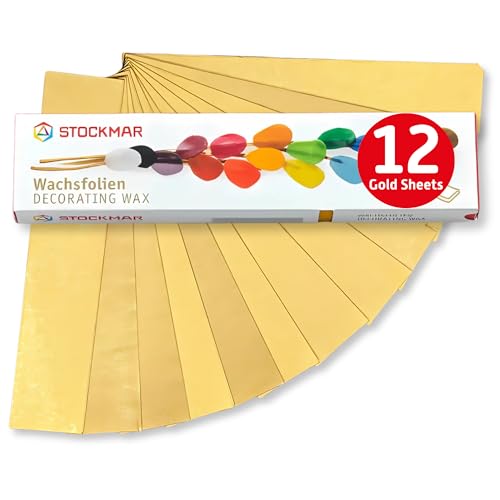 Stockmar Decorating Beeswax Narrow Sheets - Gold, Box of 12 Sheets of Modeling Beeswax for Candle Making Kit, DIY Crafts for Adults, Stocking Stuffers for Kids, Teens at Home Or School - color: Gold