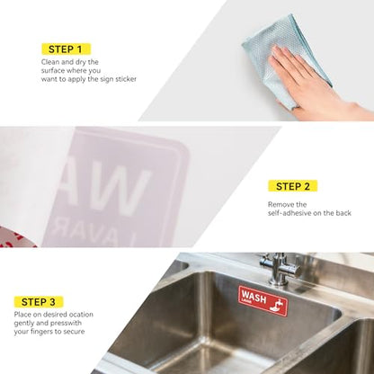 4PCS Wash Rinse Sanitize Sink Labels Stickers, Waterproof Hand Wash Only Sign, Supplies for 3 Compartment Sink,Wash Station, Kitchens, Restaurant, Food Trucks, Office - color: Wash Rinse Sanitize Sink Lables 375