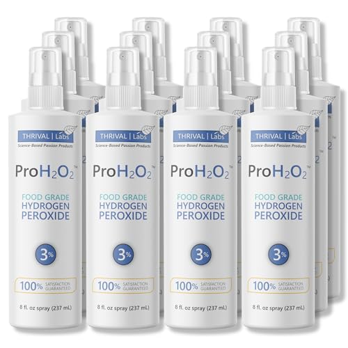 ProH2O2 3% Food Grade Hydrogen Peroxide Cleaning Solution – Multipurpose Household Cleaner for Laundry, Surfaces & Soaking – Liquid Oxide Formula – 8 fl oz Bottles (Pack of 12)