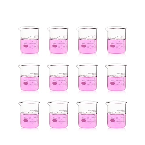 12pcs 50ml Upgrated Thick Glass Beakers, Shot Glass Beaker set, 3.3 Boro Griffin Low Form, Double Scale, LVA003 - style: 12pcs of Vol.50ml