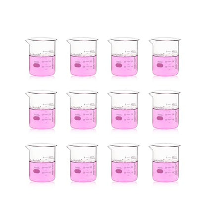 12pcs 50ml Upgrated Thick Glass Beakers, Shot Glass Beaker set, 3.3 Boro Griffin Low Form, Double Scale, LVA003 - style: 12pcs of Vol.50ml