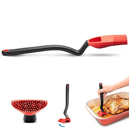Dreamfarm Brizzle 3-In-1 Flexible Silicone Sit-Up Basting, Drizzle, Scooping Brush with In-Built Sauce Resevoir - Red | Sit-up, mess-free BBQ and pastry brush, flexible bristles, scoop and drizzle baster, holds 1 tbsp of liquid - color: Red