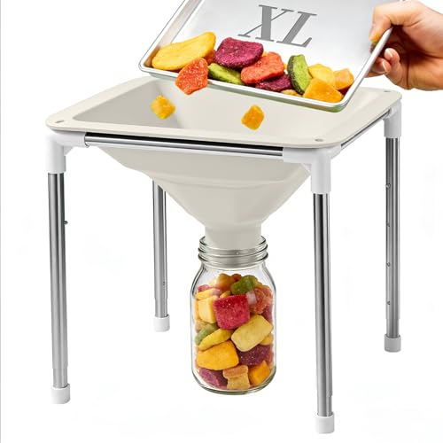 HOOMESUN Extra Large Silicone Funnel for Harvest Right Freeze Dryer, 12" Wide Mouth Fits All Trays, Reinforced Stable Stand with Adjustable Height, Collapsible Non-Stick, for Mylar Bags & Jars (White)