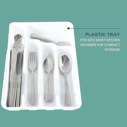 Gibson Home Aston 45-Piece Stainless Steel Flatware Set with Tray and Serving Utensils – Silverware Service for 8 - size: Service for 8 w/ Serving Utensils (45pcs)