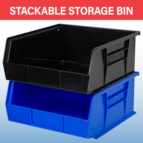 Akro-Mils 30235 AkroBins Plastic Storage Bins, Space-Saving Stackable Bins for Garage, Pantry, Craft Organization, 11" x 11" x 5", Blue, 6-Pack - color: Blue