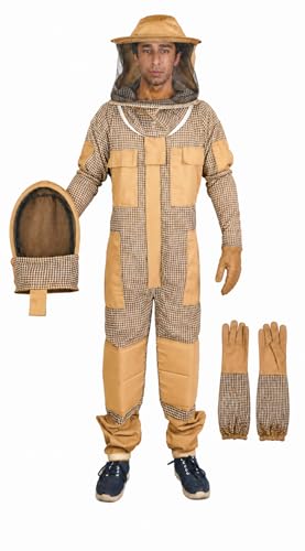 Mount Helicon 3-Layer Bee Keeper Suit for Men & Women With Gloves & 2 Veil-Ultra Breeze Bees Suits for Men Sting Proof - color: Brown, size: Large