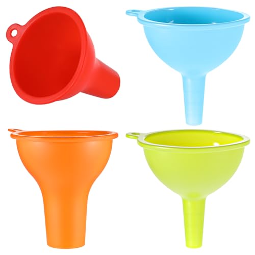 4 Pack Kitchen Silicone Funnel, 4 Colors Kitchen Funnel Set Wide Mouth Funnels for Filling Bottles Small Canning Funnels for Daily Cooking and Water Liquid Oil or Powder Transfer